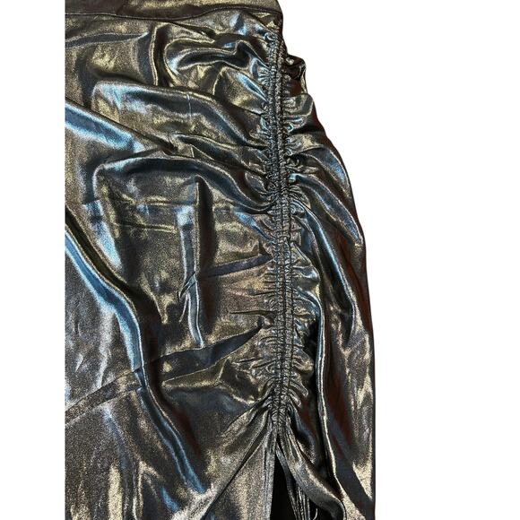 NWT ALLSAINTS Carla Metallic Silver  Midi Skirt Asymmetric Hem Women's US 12 - Picture 5 of 13